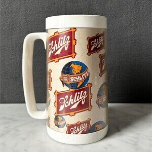 Vintage Schlitz Beer Insulated Mug West Bend Plastic Thermo-Serv Mug Made in USA